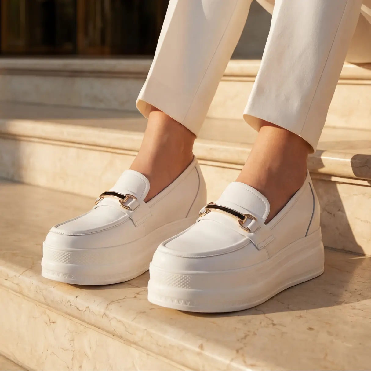 Adams 9cm (3.5" inches) height increasing platform loafers for women from Lucimora