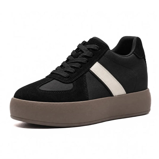 Adrienne Women’s 8cm Elevator Sneakers | Retro-Inspired Suede & Woven Textile Height Increasing Shoes | Lucimora -