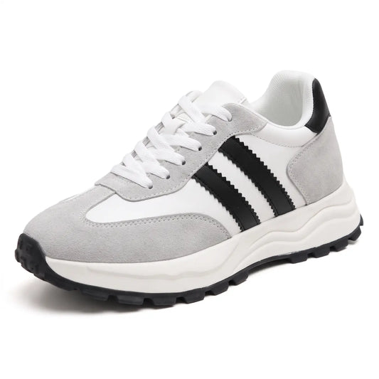 Anders Men’s 9cm Elevator Sneakers | Retro Chunky Striped Cowhide Leather Height Increasing Shoes | Lucimora - white