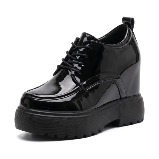 Ondra 12cm height increasing cowhide leather glossy shoes for women - Lucimora
