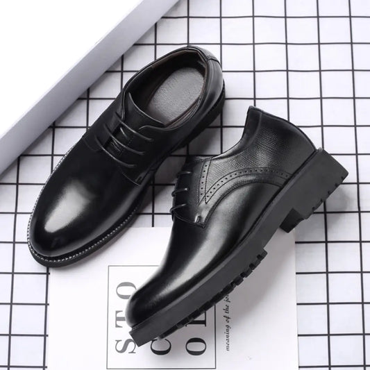 ovrin 8cm height increasing leather dress black shoes for men