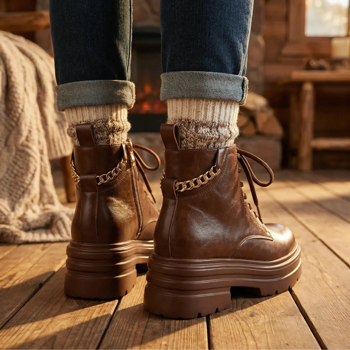 Ravena 11cm (4.3" inches) height increasing cowhide leather boots for women from Lucimora
