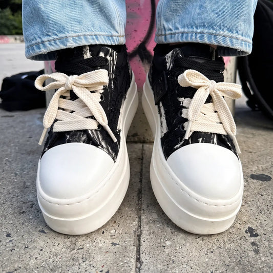 Vesna Women’s 9cm Elevator Platform Sneakers | Height Increasing Chunky Shoes | Lucimora - black & white