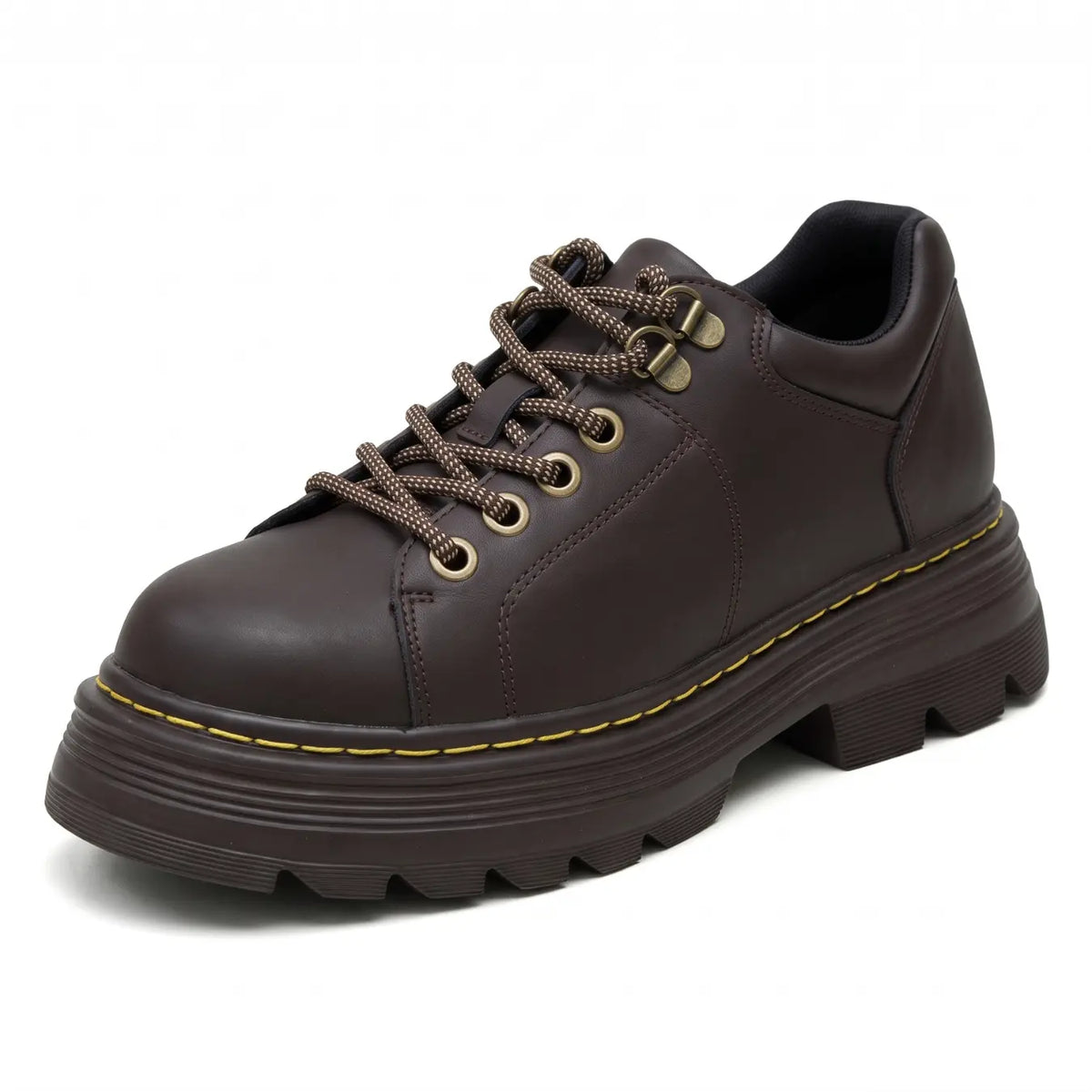 Blair Women’s 9cm Elevator Platform Lace-Up Shoes | Chunky Lug Sole Cowhide Leather Height Increasing Shoes | Lucimora - brown