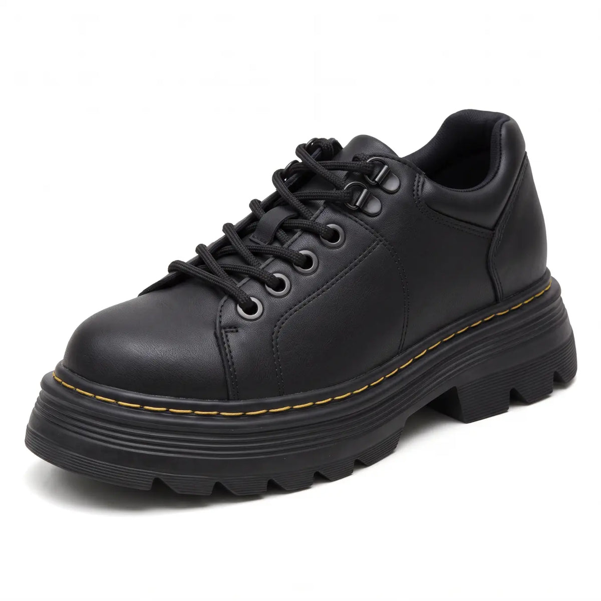 Blair Women’s 9cm Elevator Platform Lace-Up Shoes | Chunky Lug Sole Cowhide Leather Height Increasing Shoes | Lucimora - black