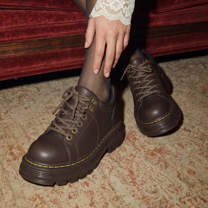 Blair Women’s 9cm Elevator Platform Lace-Up Shoes | Chunky Lug Sole Cowhide Leather Height Increasing Shoes | Lucimora - brown