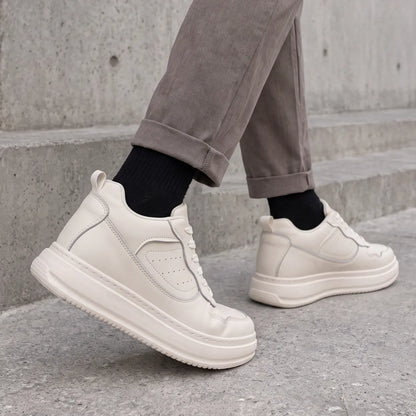 Valtier Men’s 8cm Elevator Sneakers | Chunky Platform Low-Top Cowhide Leather Height Increasing Shoes | Lucimora - off-white