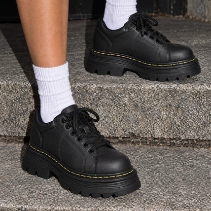 Blair Women’s 9cm Elevator Platform Lace-Up Shoes | Chunky Lug Sole Cowhide Leather Height Increasing Shoes | Lucimora - black
