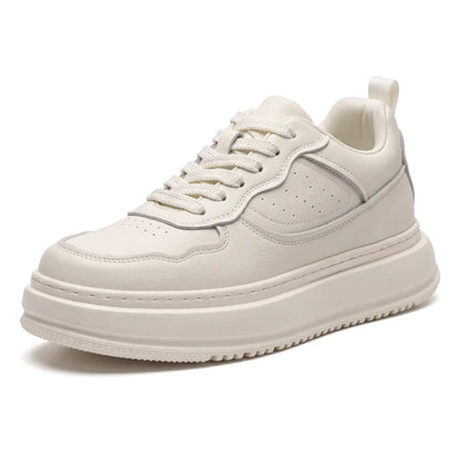 Valtier Men’s 8cm Elevator Sneakers | Chunky Platform Low-Top Cowhide Leather Height Increasing Shoes | Lucimora - off-white