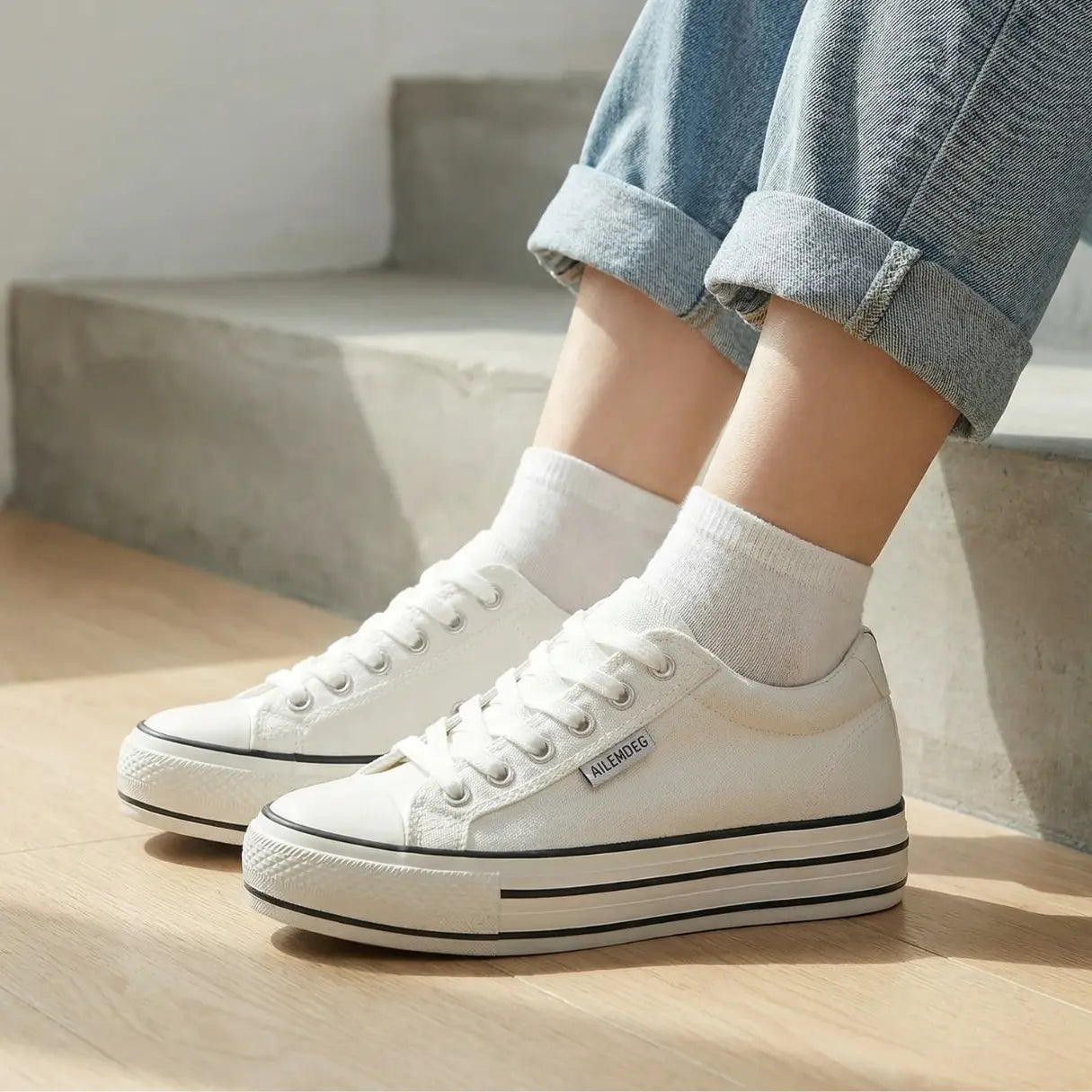 Ailemdeg 6cm (2.4" inches) height increasing elevator converse sneakers for women from Lucimora 