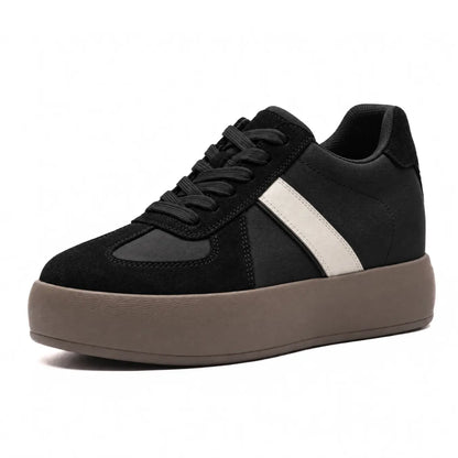 Adrienne Women’s 8cm Elevator Sneakers | Retro-Inspired Suede & Woven Textile Height Increasing Shoes | Lucimora -