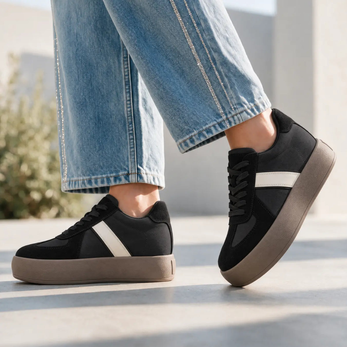 Adrienne Women’s 8cm Elevator Sneakers | Retro-Inspired Suede & Woven Textile Height Increasing Shoes | Lucimora -