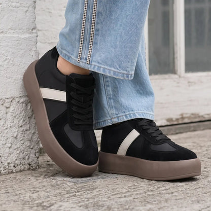 Adrienne Women’s 8cm Elevator Sneakers | Retro-Inspired Suede & Woven Textile Height Increasing Shoes | Lucimora -
