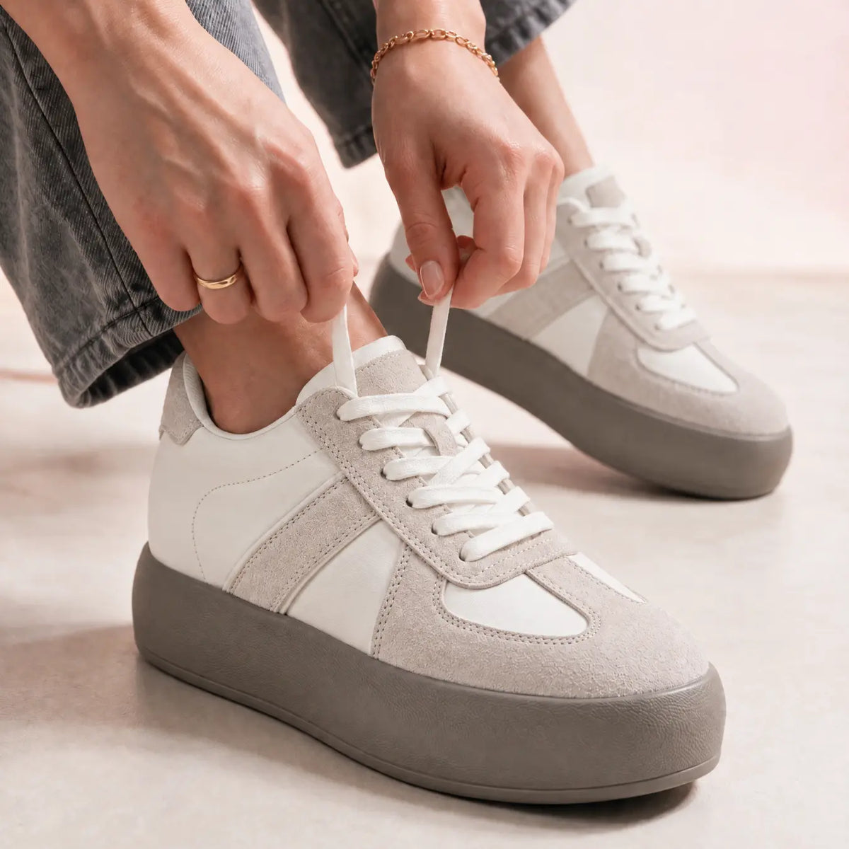 Adrienne Women’s 8cm Elevator Sneakers | Retro-Inspired Suede & Woven Textile Height Increasing Shoes | Lucimora -