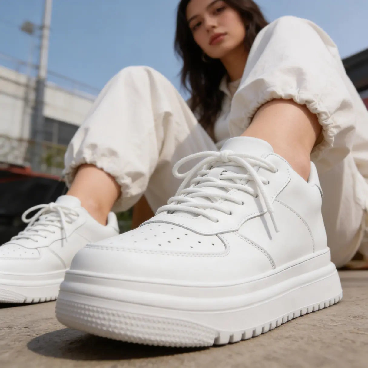 Airlift Original 8cm (3" inches) height increasing elevator sneakers for women - similar to Airforce One - white