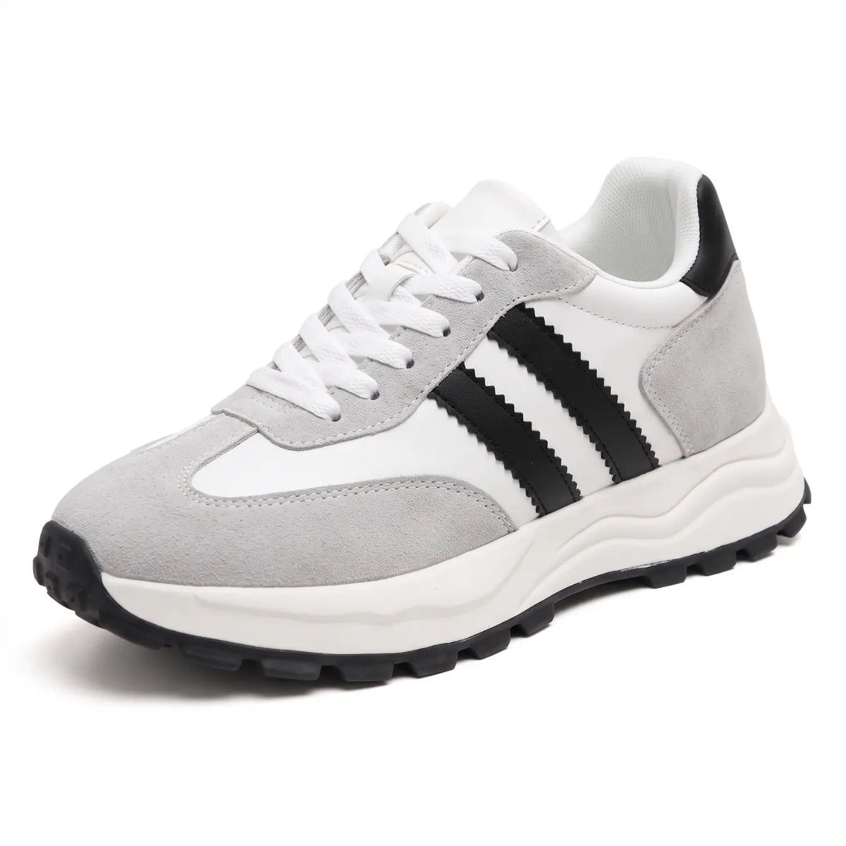 Anders Men’s 9cm Elevator Sneakers | Retro Chunky Striped Cowhide Leather Height Increasing Shoes | Lucimora - white