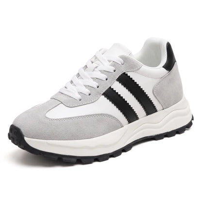 Anders Men’s 9cm Elevator Sneakers | Retro Chunky Striped Cowhide Leather Height Increasing Shoes | Lucimora - white