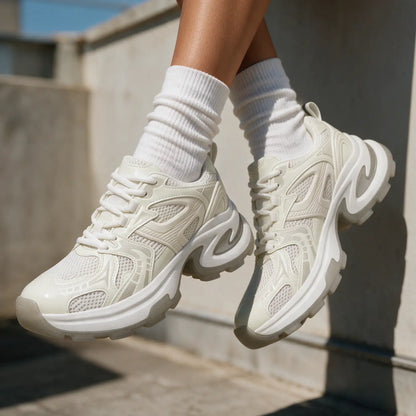 Lucimora Aria Women’s Platform Sneakers – 8cm Height Increase – Mesh Panel Chunky Trainers
