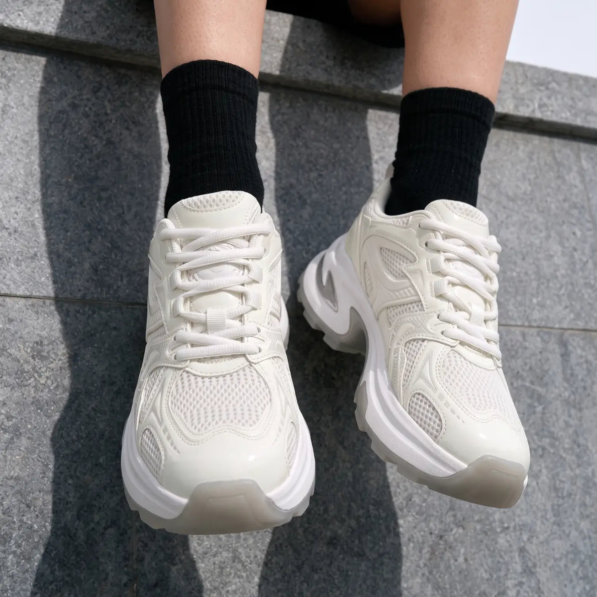 Lucimora Aria Women’s Platform Sneakers – 8cm Height Increase – Mesh Panel Chunky Trainers