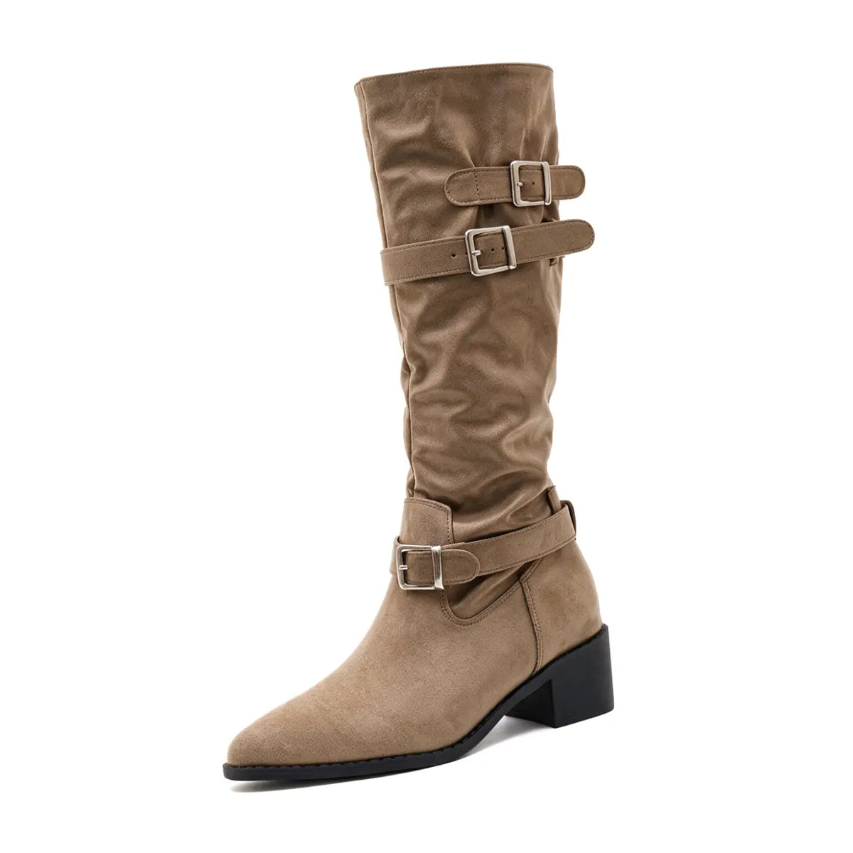 Astoria Women’s 8cm Elevator Boots | Cowhide Leather Knee-High Slouch Height Increasing Boots | Lucimora - beige