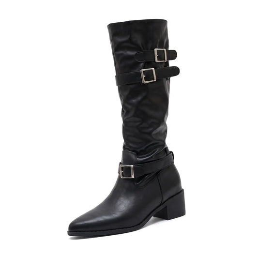 Astoria Women’s 8cm Elevator Boots | Cowhide Leather Knee-High Slouch Height Increasing Boots | Lucimora - black