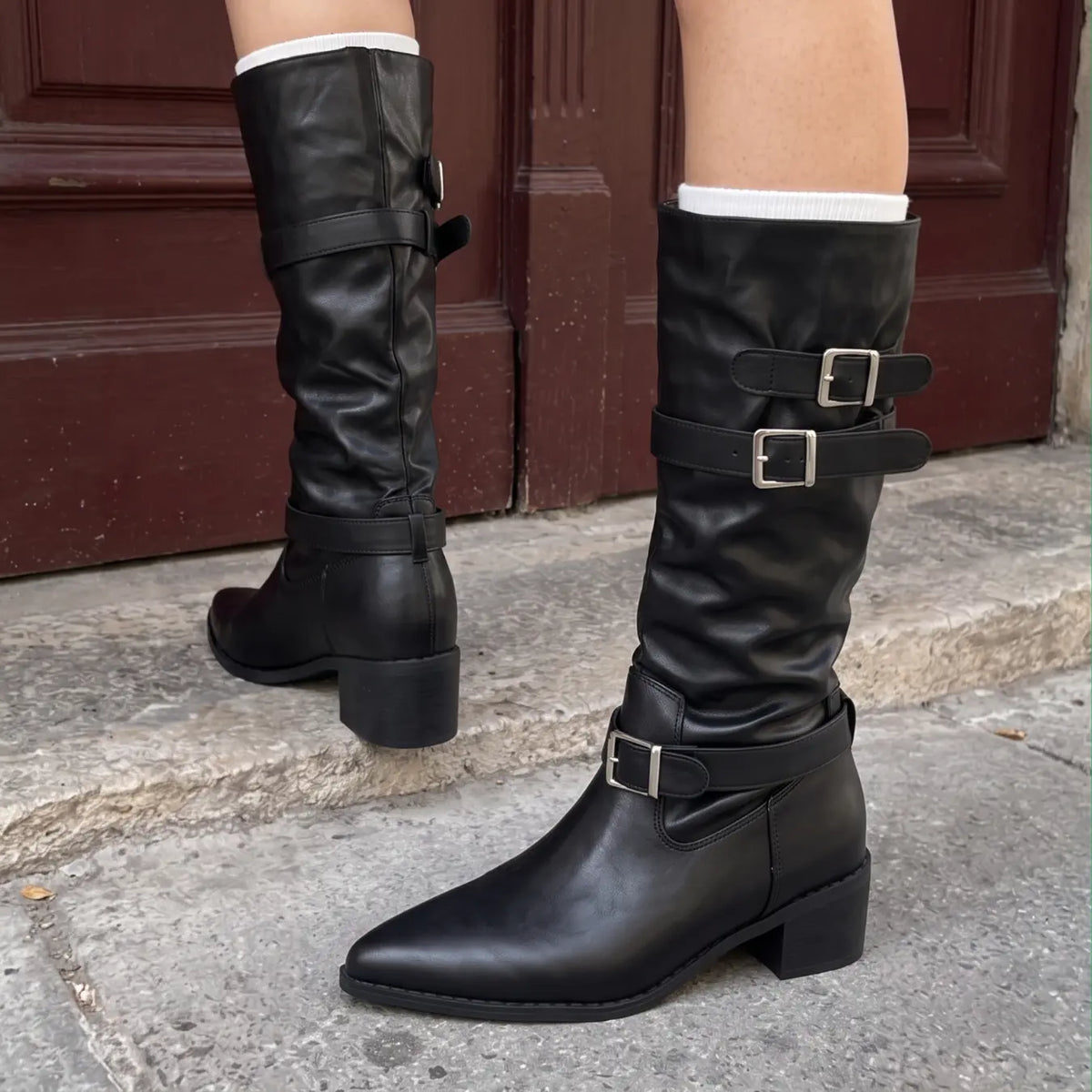 Astoria Women’s 8cm Elevator Boots | Cowhide Leather Knee-High Slouch Height Increasing Boots | Lucimora - black