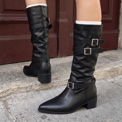 Astoria Women’s 8cm Elevator Boots | Cowhide Leather Knee-High Slouch Height Increasing Boots | Lucimora - black