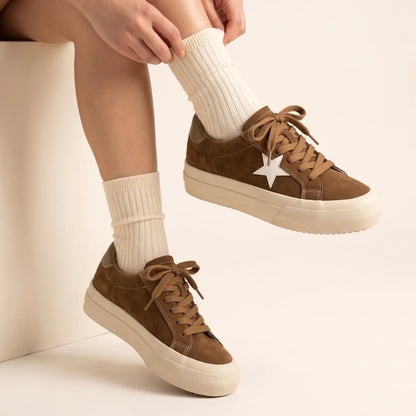 Astra 5cm height increasing cowhide suede leather sneakers for women - lucimora