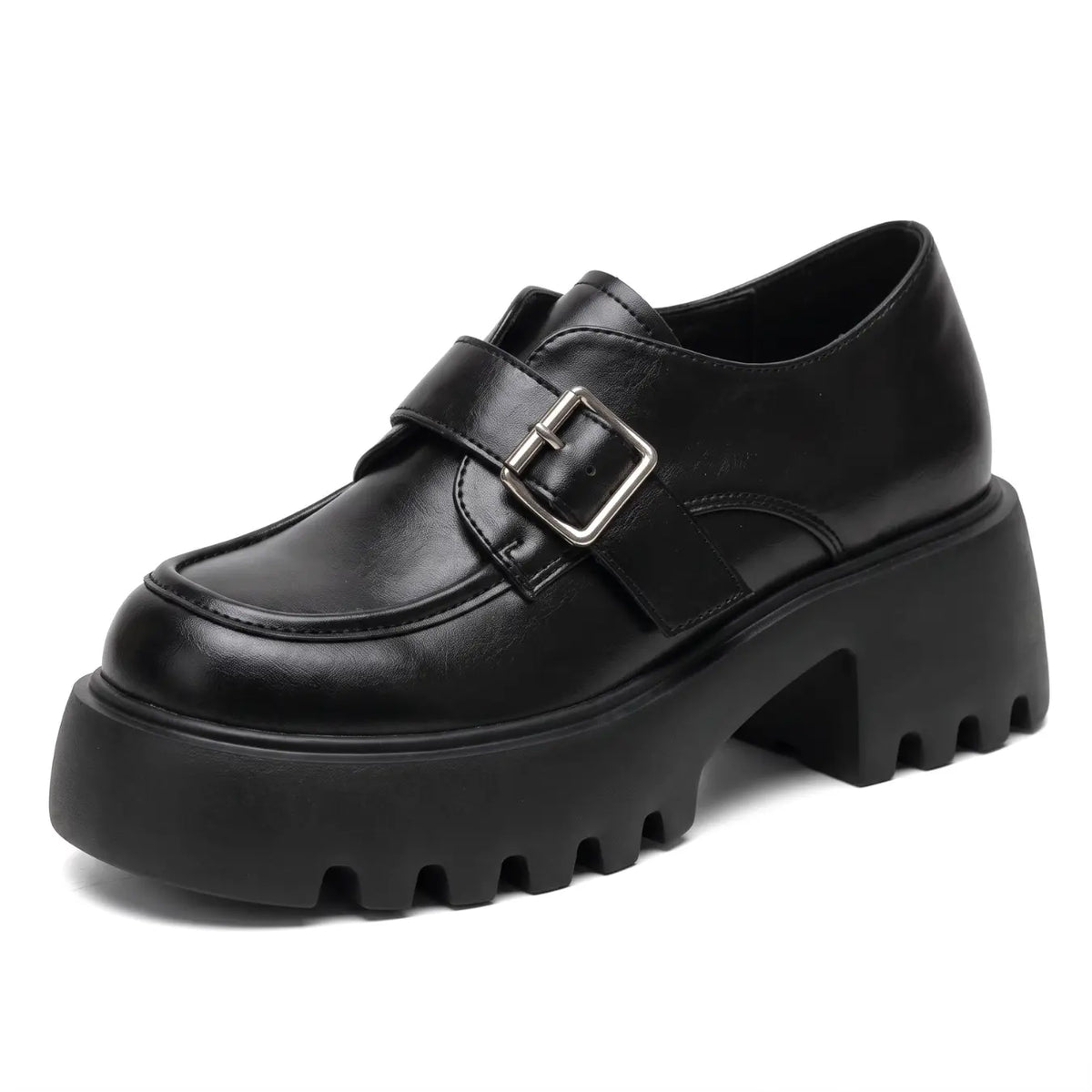 Avrielle Women’s 9cm Elevator Monk-Strap Loafers | Chunky Platform Cowhide Leather Height Increasing Shoes | Lucimora - black