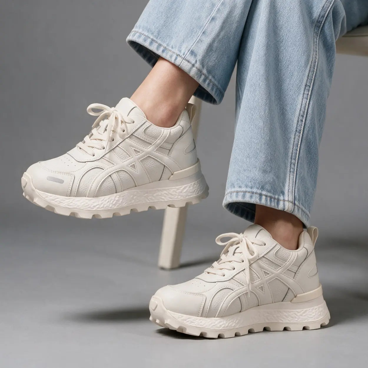 Axelle 9cm height increasing cowhide leather sneakers for women - Lucimora