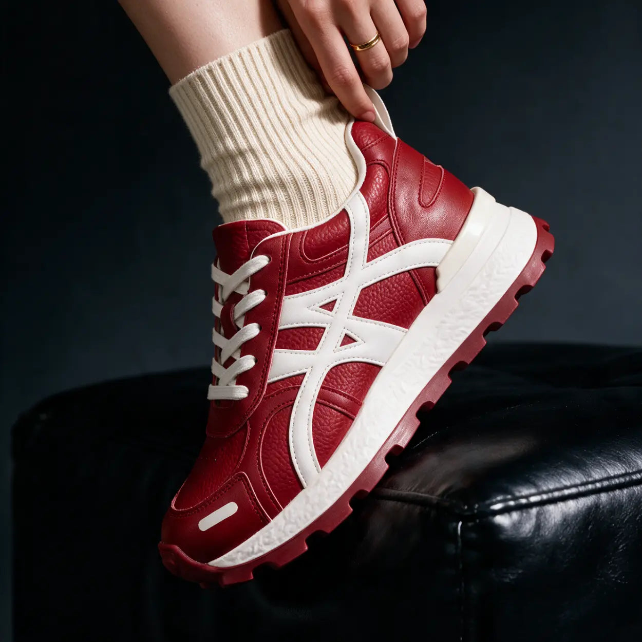 Axelle 9cm height increasing cowhide leather sneakers for women - Lucimora