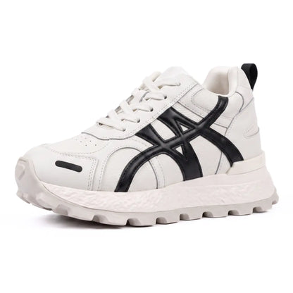 Axelle 9cm height increasing cowhide leather sneakers for women - Lucimora