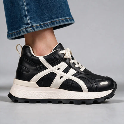 Axelle 9cm height increasing cowhide leather sneakers for women - Lucimora