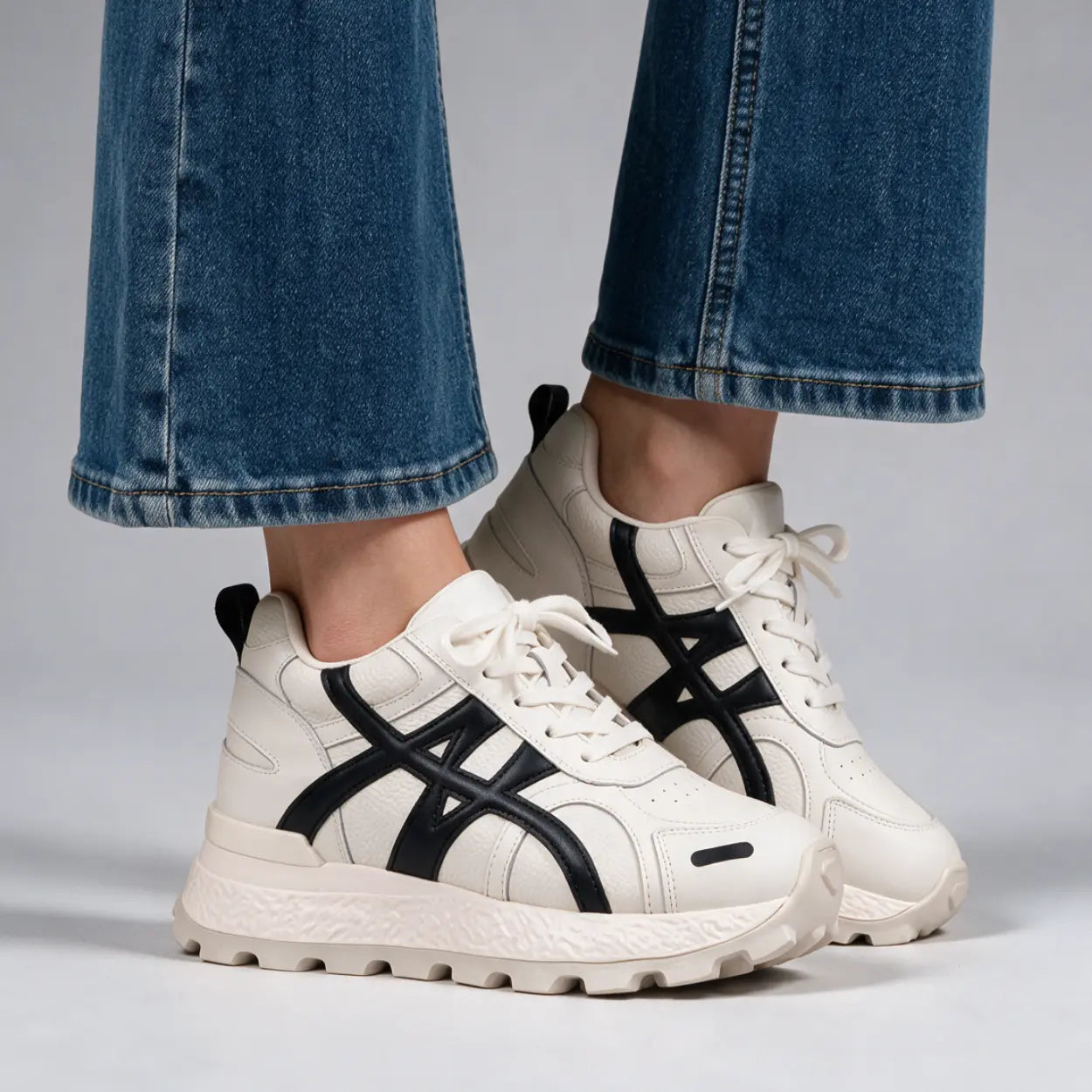 Axelle 9cm height increasing cowhide leather sneakers for women - Lucimora