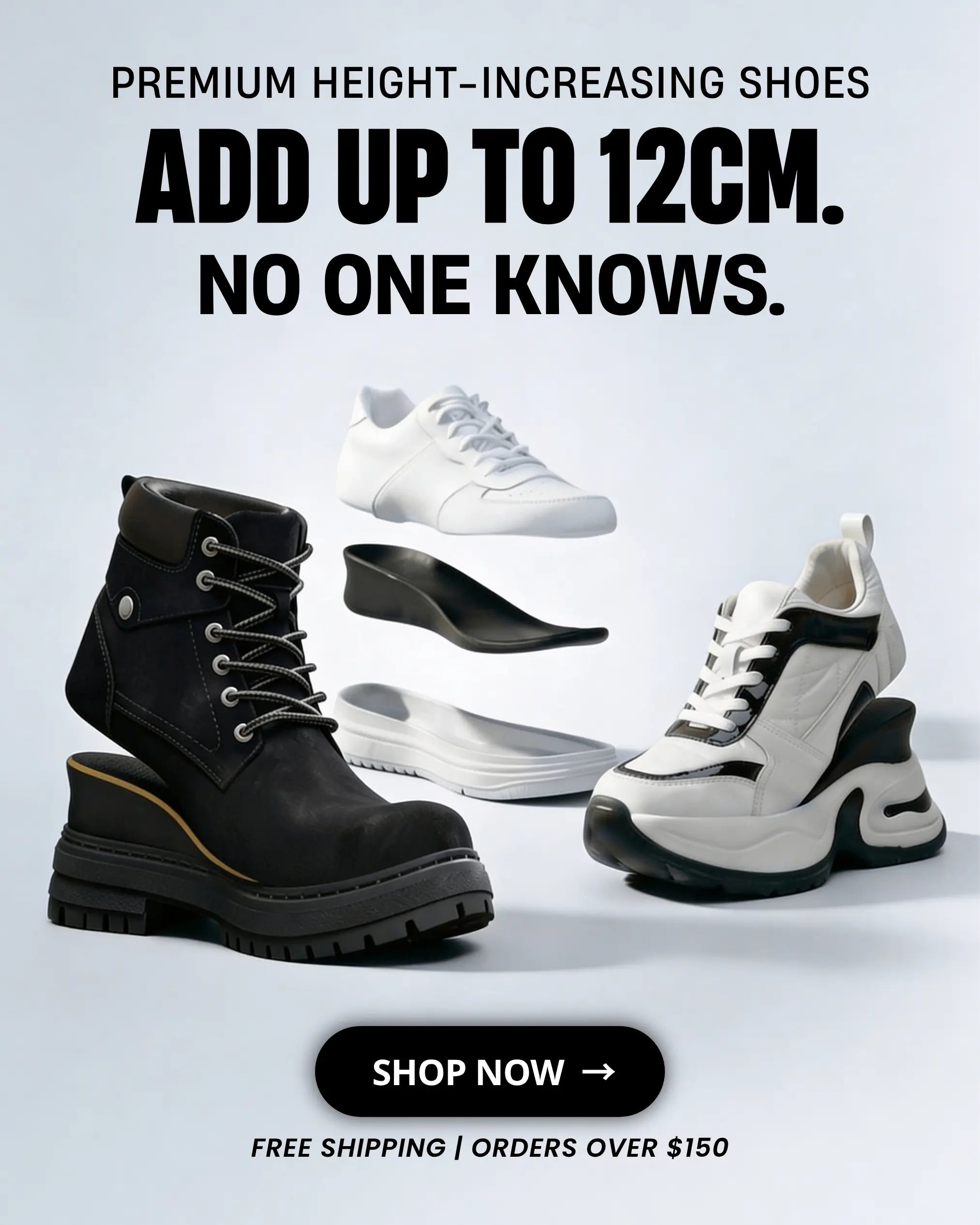 height increasing shoes up to 12cm elevation for men and women - Lucimora