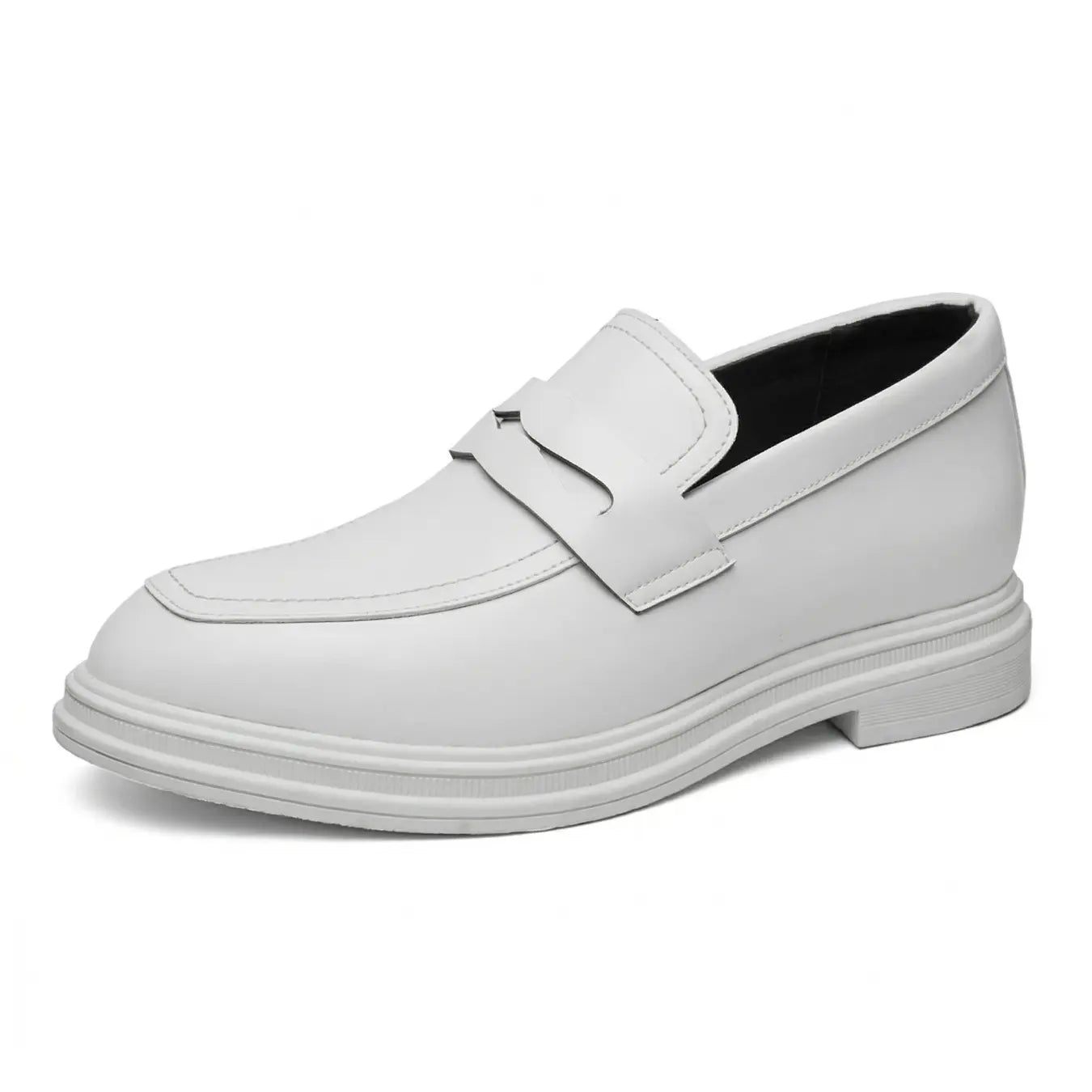 Blanc 8cm height increasing dress all-white loafers for men - Lucimora