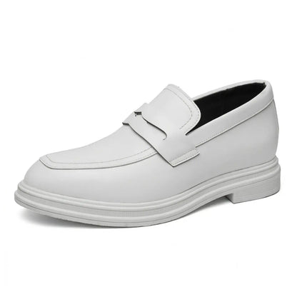 Blanc 8cm height increasing dress all-white loafers for men - Lucimora