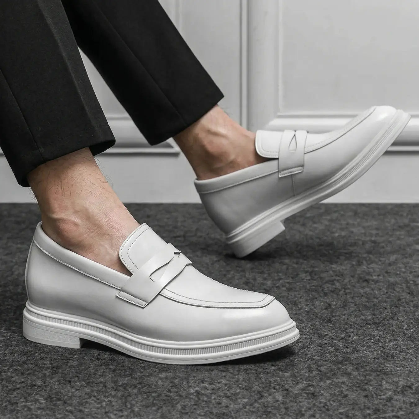 Blanc 8cm height increasing dress all-white loafers for men - Lucimora