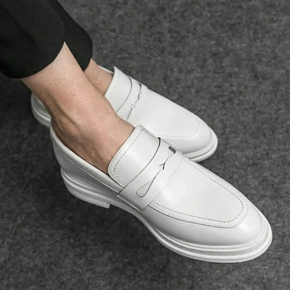 Blanc 8cm height increasing dress all-white loafers for men - Lucimora