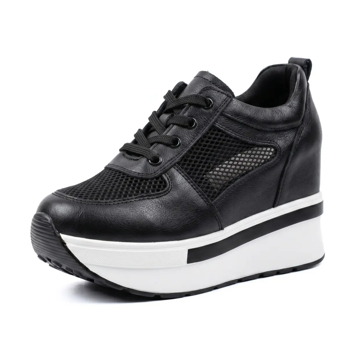 Breza 11cm height increasing breathable leather sneakers for women - Lucimora