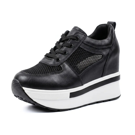 Breza 11cm height increasing breathable leather sneakers for women - Lucimora