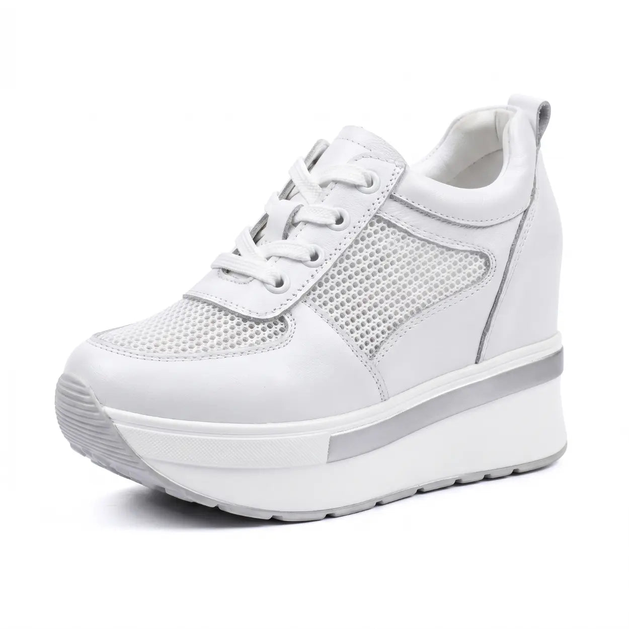 Breza 11cm height increasing breathable leather sneakers for women - Lucimora