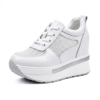 Breza 11cm height increasing breathable leather sneakers for women - Lucimora