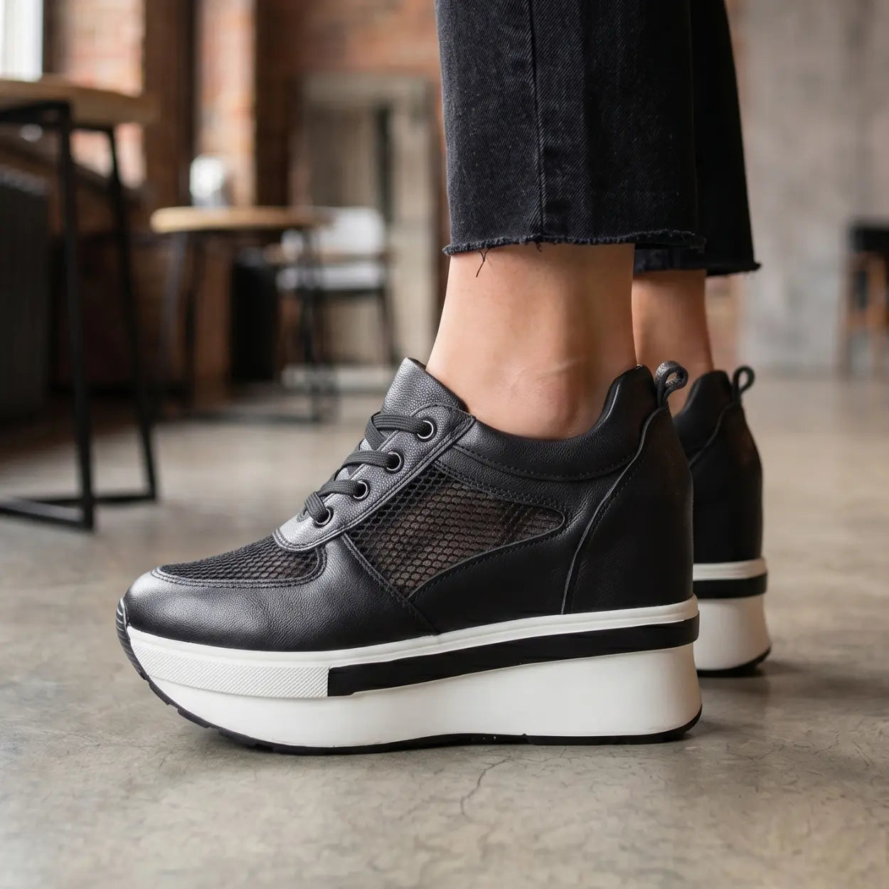 Breza 11cm height increasing breathable leather sneakers for women - Lucimora