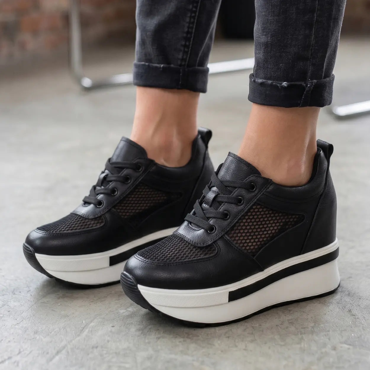 Breza 11cm height increasing breathable leather sneakers for women - Lucimora
