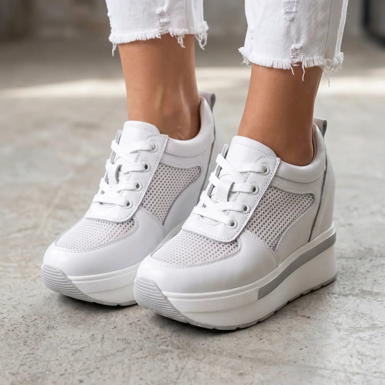 Breza 11cm height increasing breathable leather sneakers for women - Lucimora