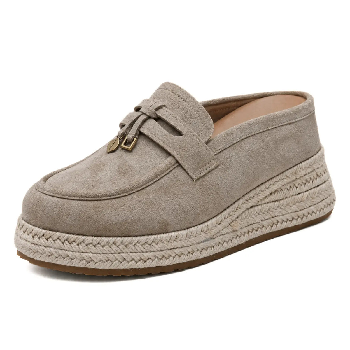 Brezzia Women's 9cm Elevator Loafer Mules | Espadrille Platform Slip-On Height Increasing Shoes | Lucimora - khaki