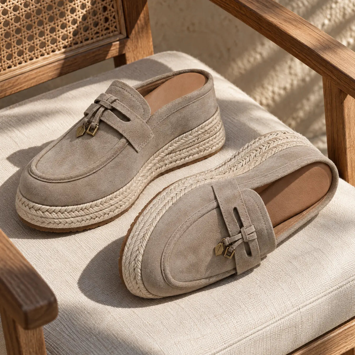Brezzia Women's 9cm Elevator Loafer Mules | Espadrille Platform Slip-On Height Increasing Shoes | Lucimora - khaki