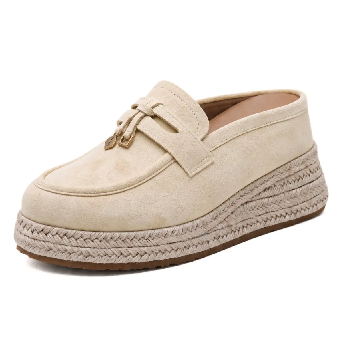 Brezzia Women's 9cm Elevator Loafer Mules | Espadrille Platform Slip-On Height Increasing Shoes | Lucimora - beige