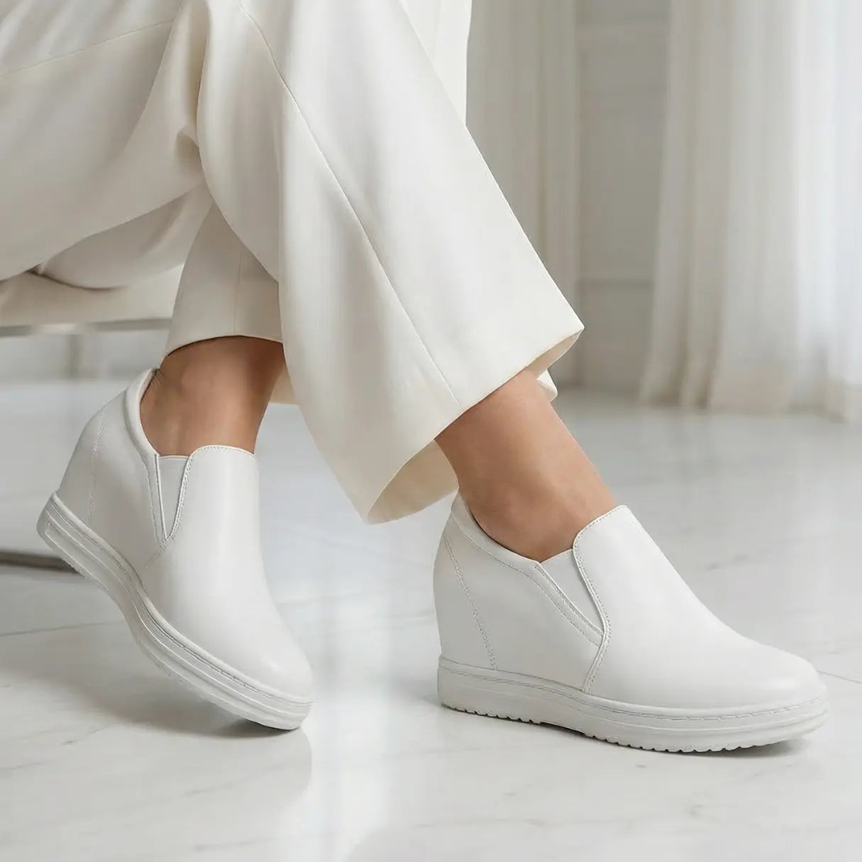 CND 8cm (3" inches) height increasing elevator leather loafers for women from Lucimora 